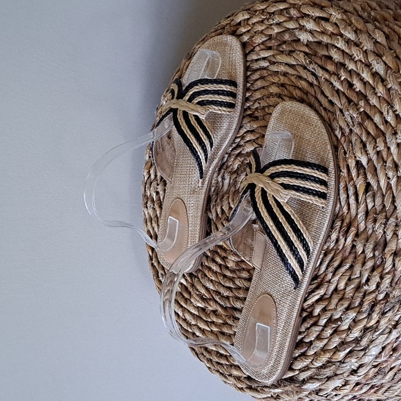 Dolce Vita‎ Womens Jenzy Raffia Flat Sandals Black/Tan Woven Strap S-9 - Picture 1 of 8